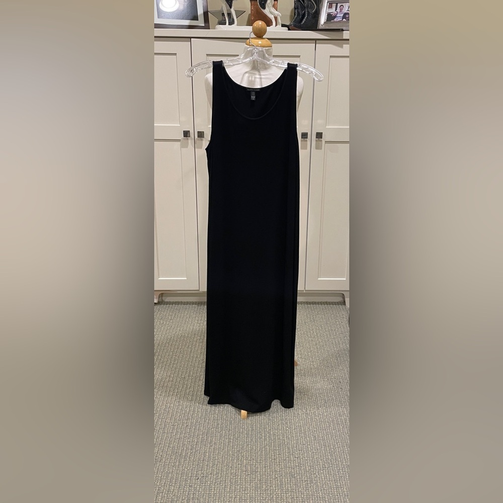 Eileen Fisher Black Stretch Knit Scoop Neck Tank Maxi Dress, size LG
